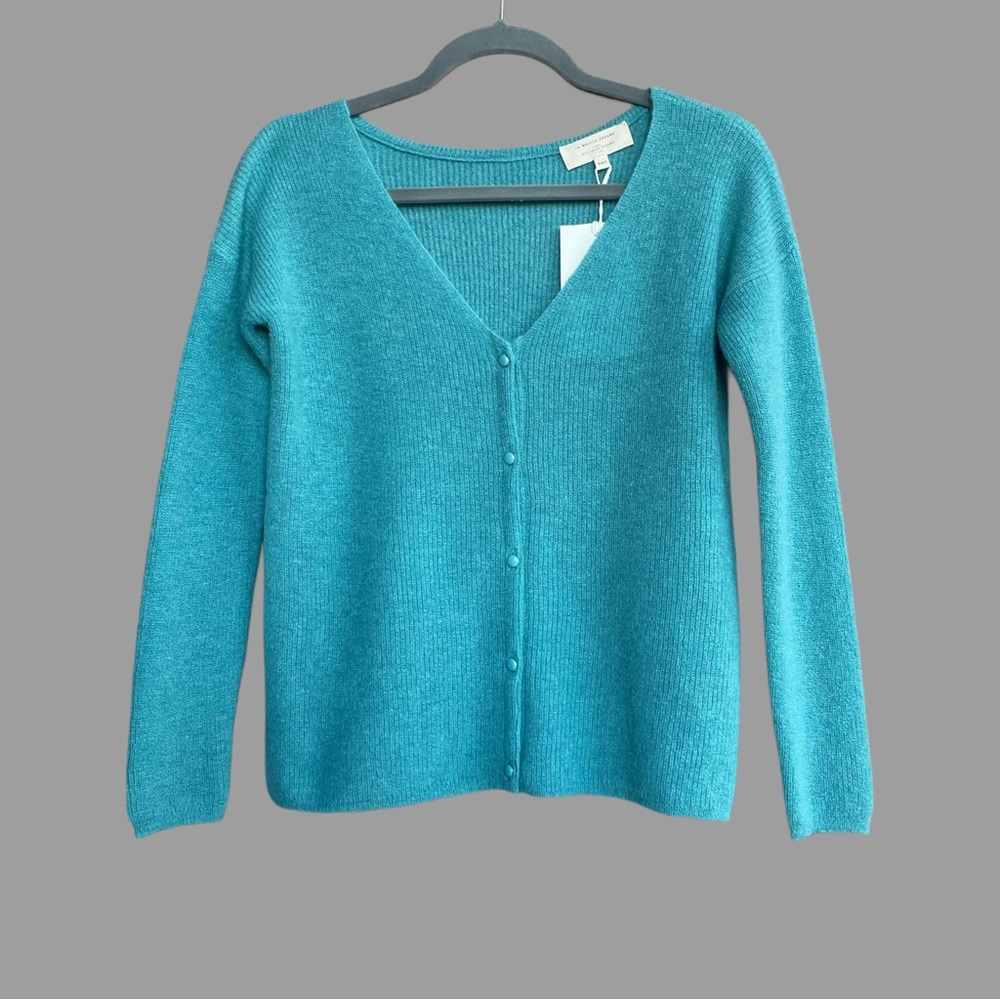 SEZANE NWT Aqua Sage Mohair Alpaca Wool Barry Reversible V Neck Cardigan Sweater